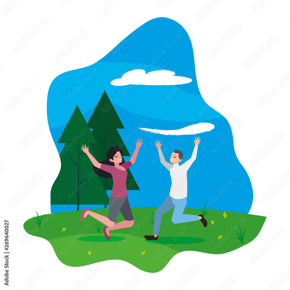 Fototapeta premium happy young couple celebrating in the camp