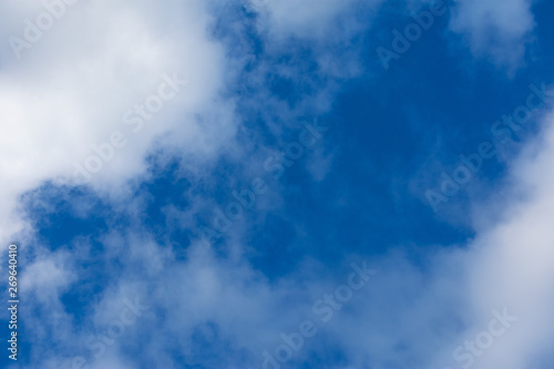 White clouds blue sky. White cumulus clouds against a blue sky. Cloudy sky background.