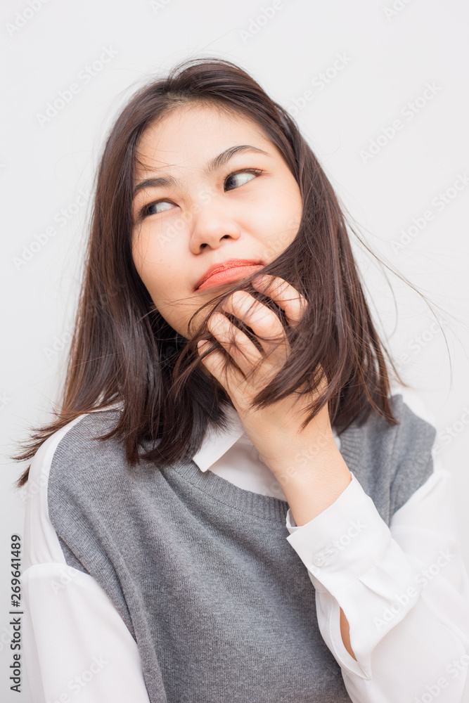 Beautiful short hair smiling asian women on white background Beautiful short hair smiling asian women on white background