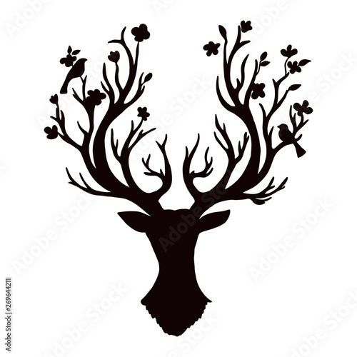 Isolated deers on the white background. Deers silhouettes. Vector EPS 10.