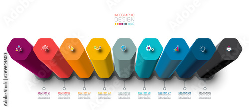 Vector Infographic label design with hexagon columns design.