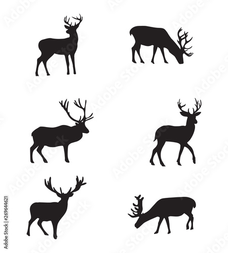 Isolated deers on the white background. Deers silhouettes. Vector EPS 10. © CHAIYAPHON