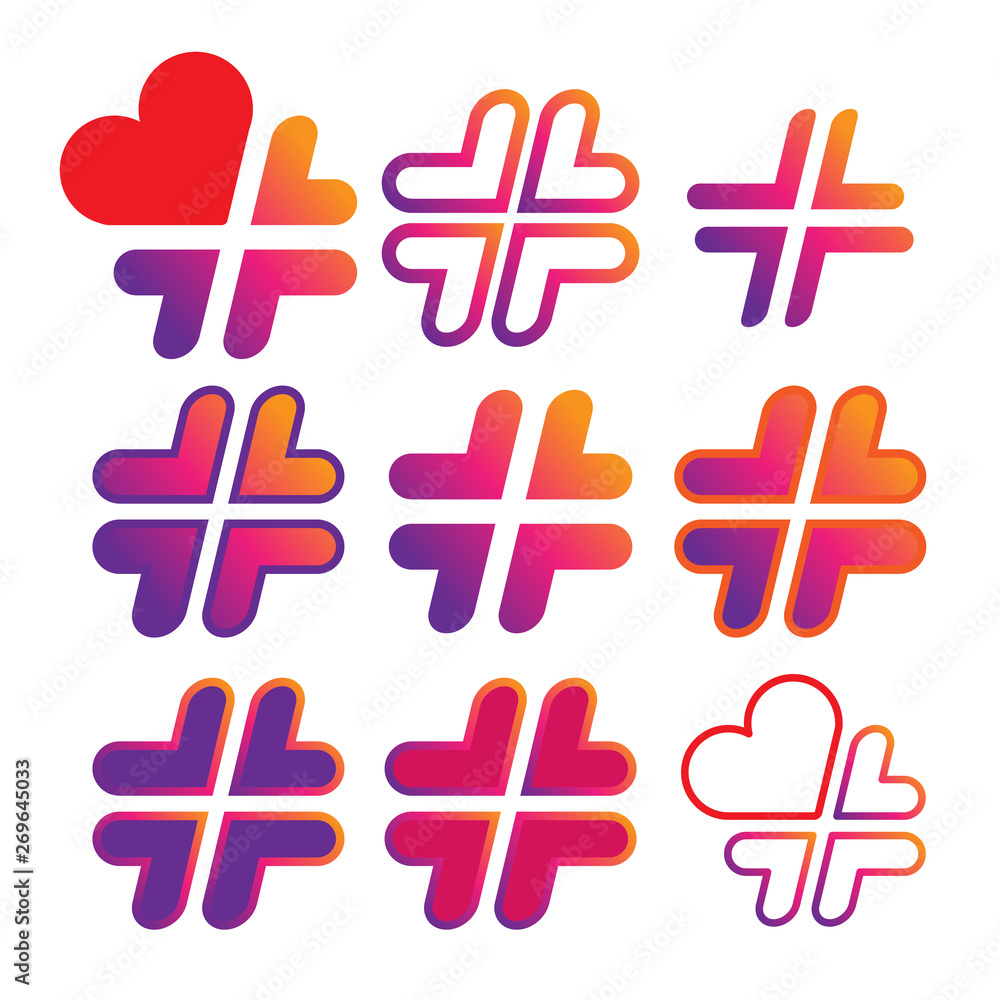 Fototapeta premium Set of icons with hashtag symbol for your design.