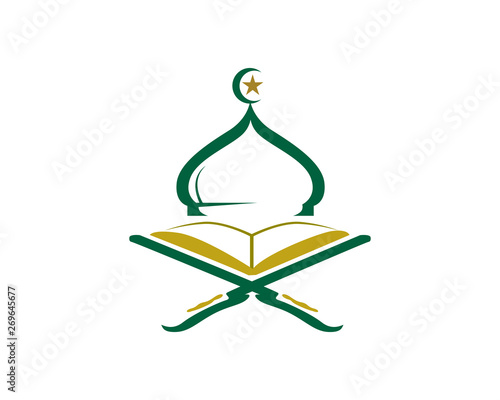 Modern Islamic Mosque And Quran Logo In Isolated White Background