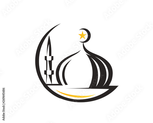 Modern Elegant Islamic Mosque Logo In Isolated White Background