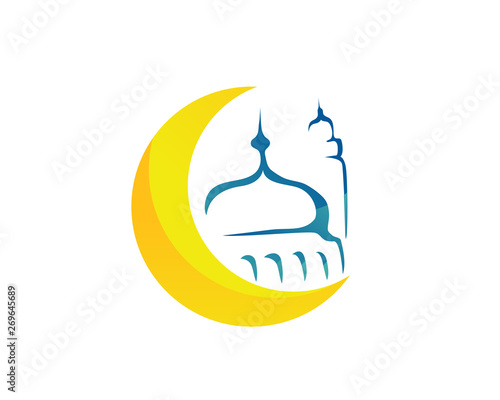 Modern Islamic Mosque Under The Moonlight Logo In Isolated White Background