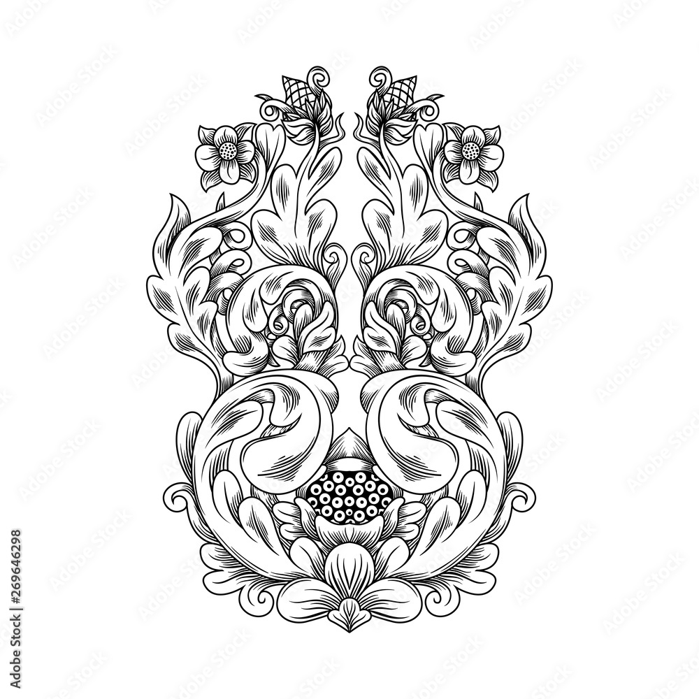 carved openwork pattern flower illustration. indonesia motif. Pattern suitable for laser cutting, plotter cutting or printing - Vector