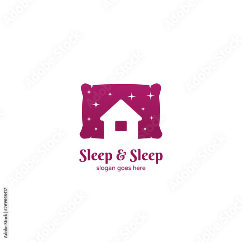 Sleep and sleep hotel motel inn logo with pillow icon logo illustration and night sky full with stars, fun cartoon style