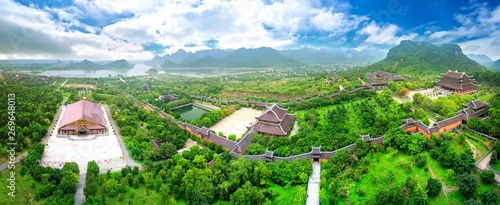 Landscape of Bai Dinh temple complex from above is one of the biggiest and largest temple Southeast Asia in Ninh Binh, Vietnam. photo