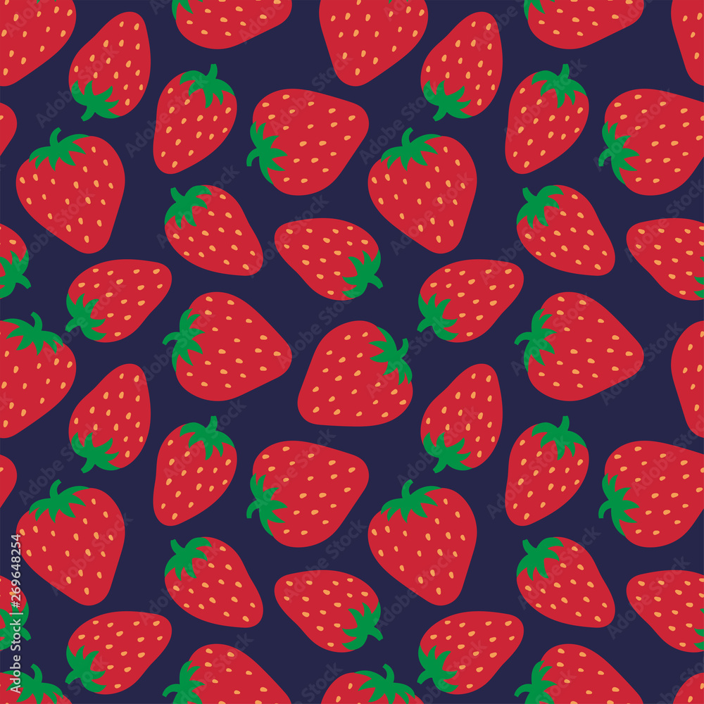 Strawberry seamless pattern. Hand drawn fresh berry. Doodle wallpaper. Vector sketch background. Red and blue color print. Fashion design Strawberry seamless pattern. Hand drawn fresh berry. Doodle wallpaper. Vector sketch background. Red and blue color print. Fashion design