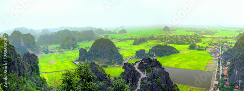 Canvas Print Mua Cave mountain viewpoint looking down valley, Stunning view of Tam Coc area w