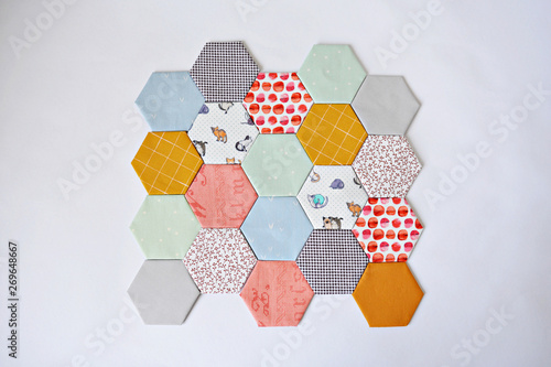 Hexagon english paper piecing templates over white