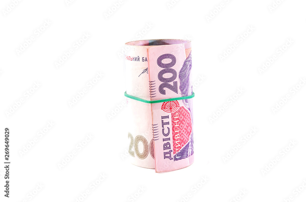 twisted 200 hryvnia, isolated on white background twisted 200 hryvnia, isolated on white background