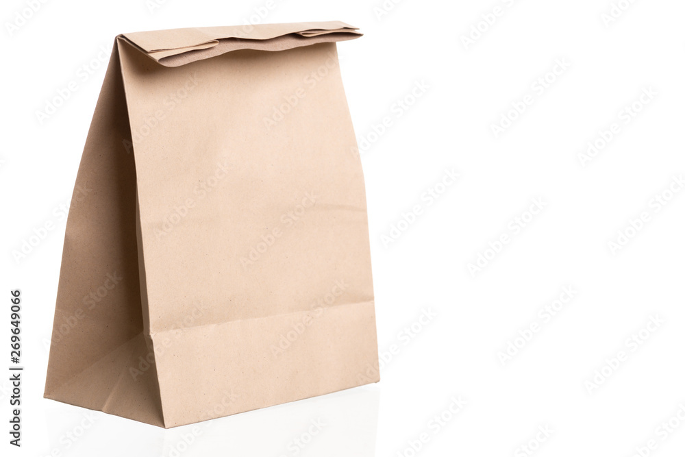 simple brown paper bag for lunch or food on white background simple brown paper bag for lunch or food on white background