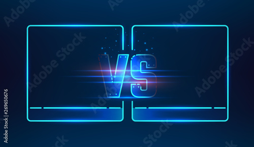 Versus screen design. Blue neon VS letters. Vector illustration