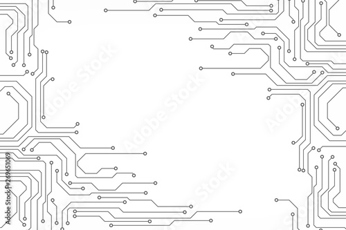 Circuit Board Technology Information Pattern Concept Vector Background. Grayscale Color Abstract PCB Trace Data Infographic Design Illustration. photo