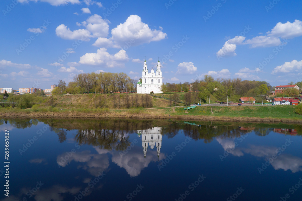 View of the St. Sophia Cathedral on a sunny April day (shooting from a quadrocopter). Polotsk, Belarus