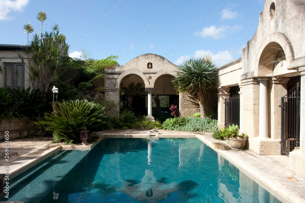 tropical swimming pool in courtyard