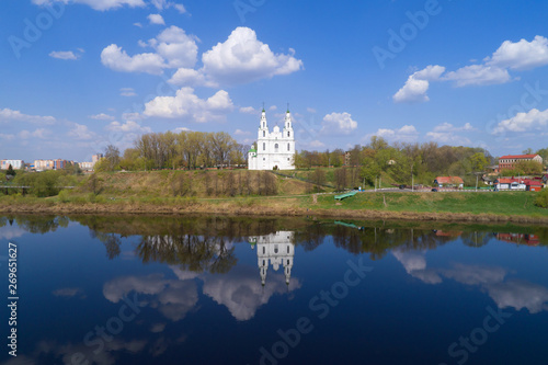 View of the St. Sophia Cathedral on a sunny April day (shooting from a quadrocopter). Polotsk, Belarus