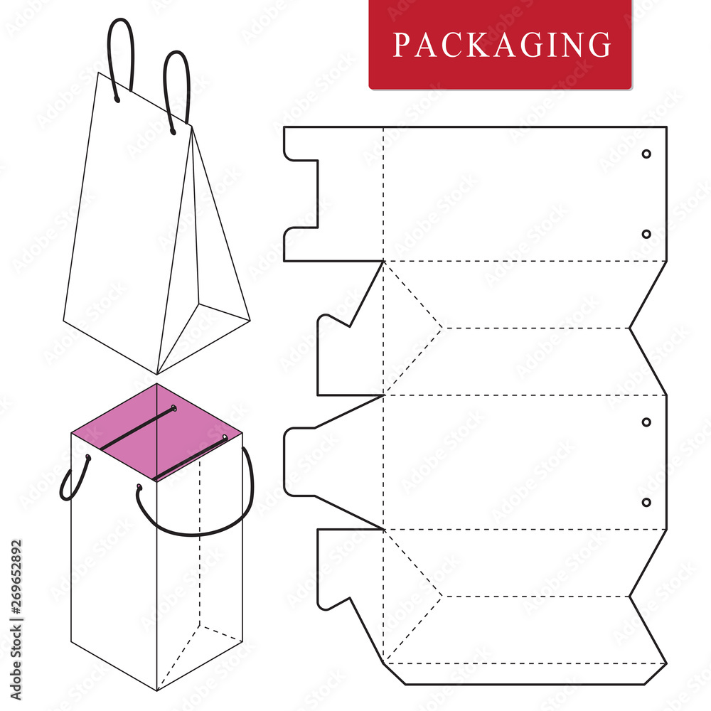 Vector Illustration of handle box.Package Template. Isolated White Retail Mock up.