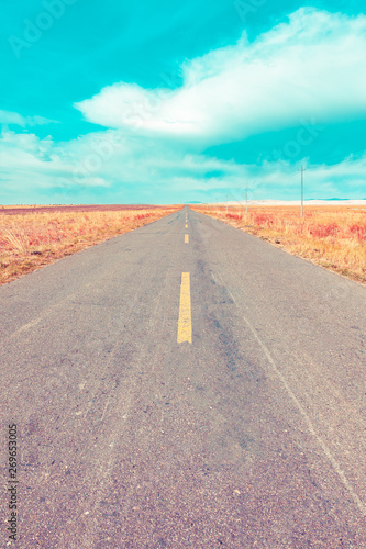 Asphalt road in the steppe at Inner Mongolia in northern China