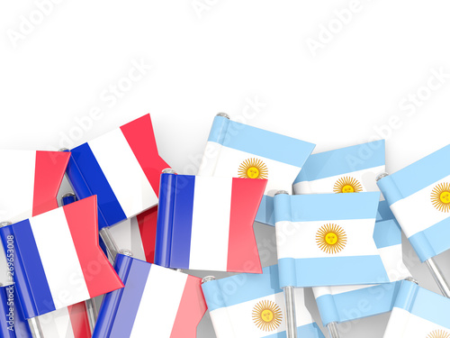Pins with flags of France and argentina isolated on white. © Mikhail Mishchenko