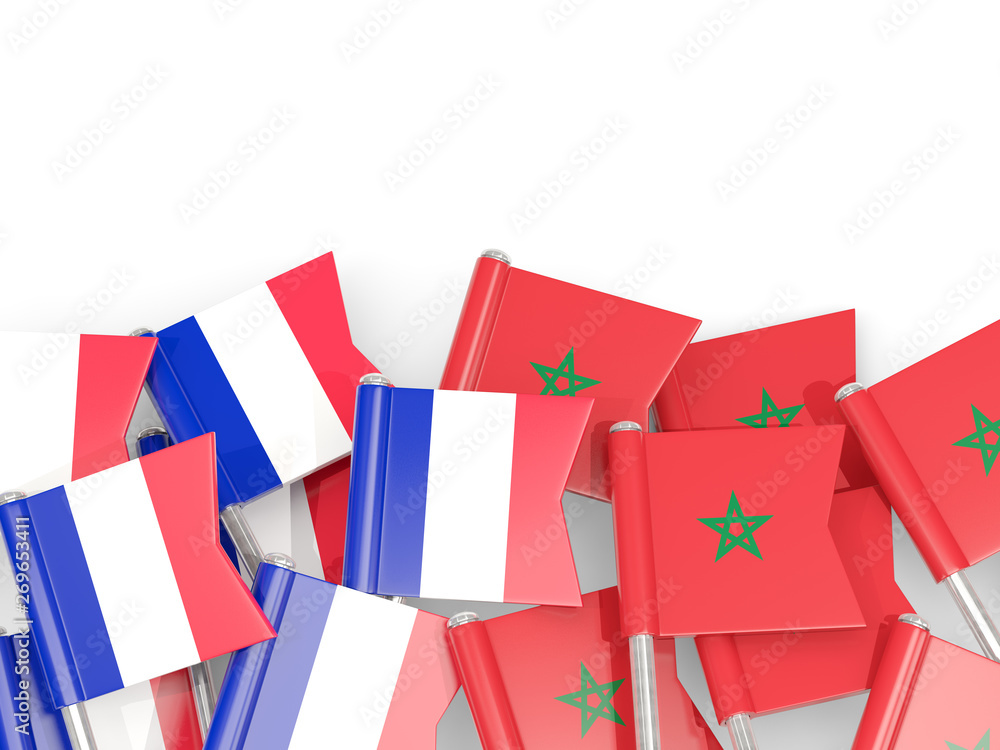 Pins with flags of France and morocco isolated on white. Pins with flags of France and morocco isolated on white.