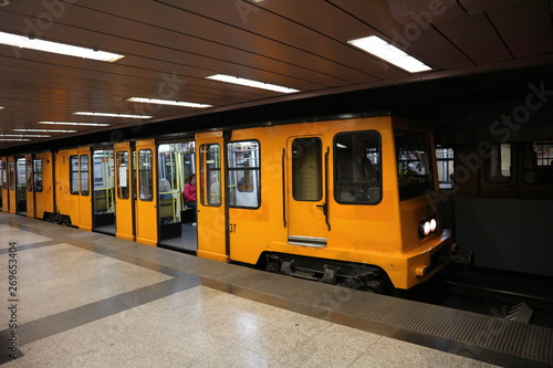 It is the oldest electrified underground railway system on the European continent. Budapest, Hungary.