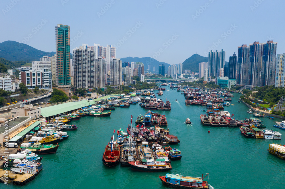 Aerial view of Hong Kong typhoon shelter in aberdeen