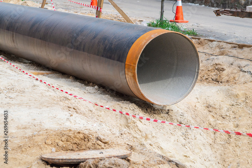 Metal water pipe, large diameter, prepared for laying for sewer