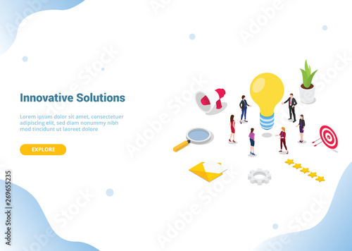 search or find ideas or solution concept with team discussion debate on meeting for website template landing or banner homepage - vector