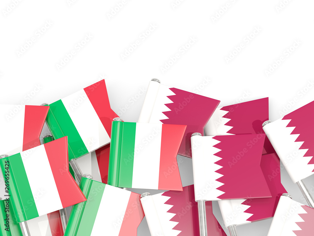 Pins with flags of Italy and qatar isolated on white. Pins with flags of Italy and qatar isolated on white.