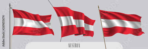 Set of Austria waving flag on isolated background vector illustration