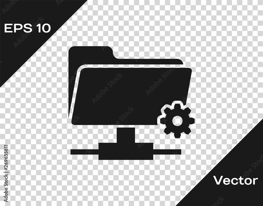 Grey FTP settings folder icon on transparent background. Concept of ...