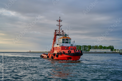 Port of Gdansk, Poland, tug on the way to the mooring