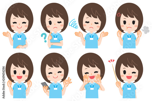 Caregiver helper staff illustration set