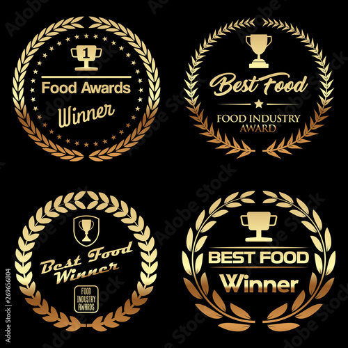Food Awards. Set of Golden Wreath Badges.