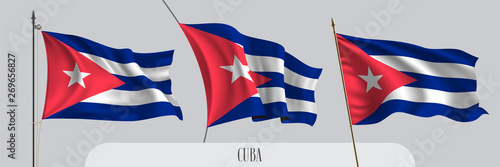 Set of Cuba waving flag on isolated background vector illustration