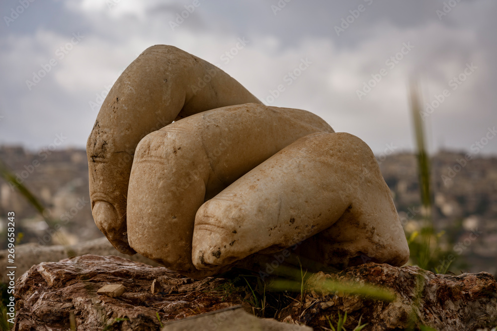 Close-up of Hand of Hercules Statue in Amman, Jordan Close-up of Hand of Hercules Statue in Amman, Jordan