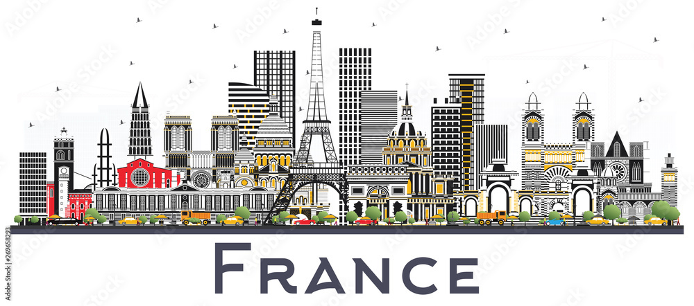 Obraz premium France Skyline with Gray Buildings Isolated on White.