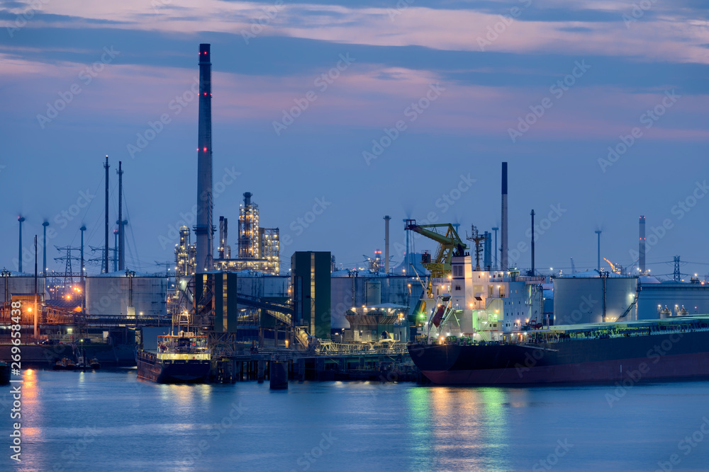 Liquid Natural Gas storage tanks and tanker, Port of Rotterdam