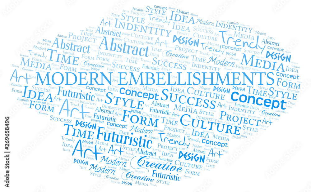 Fototapeta premium Modern Embellishments word cloud. Wordcloud made with text only.