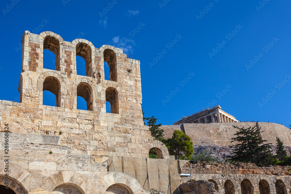 Odeo of Herod Atticus, with the Parthenon on the background