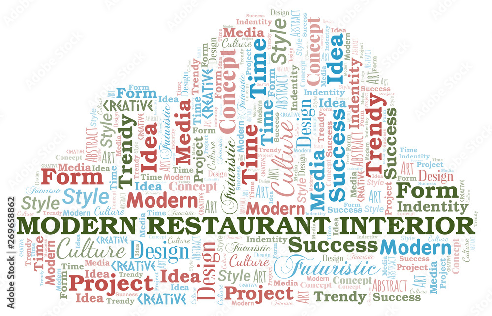 Fototapeta premium Modern Restaurant Interior word cloud. Wordcloud made with text only.