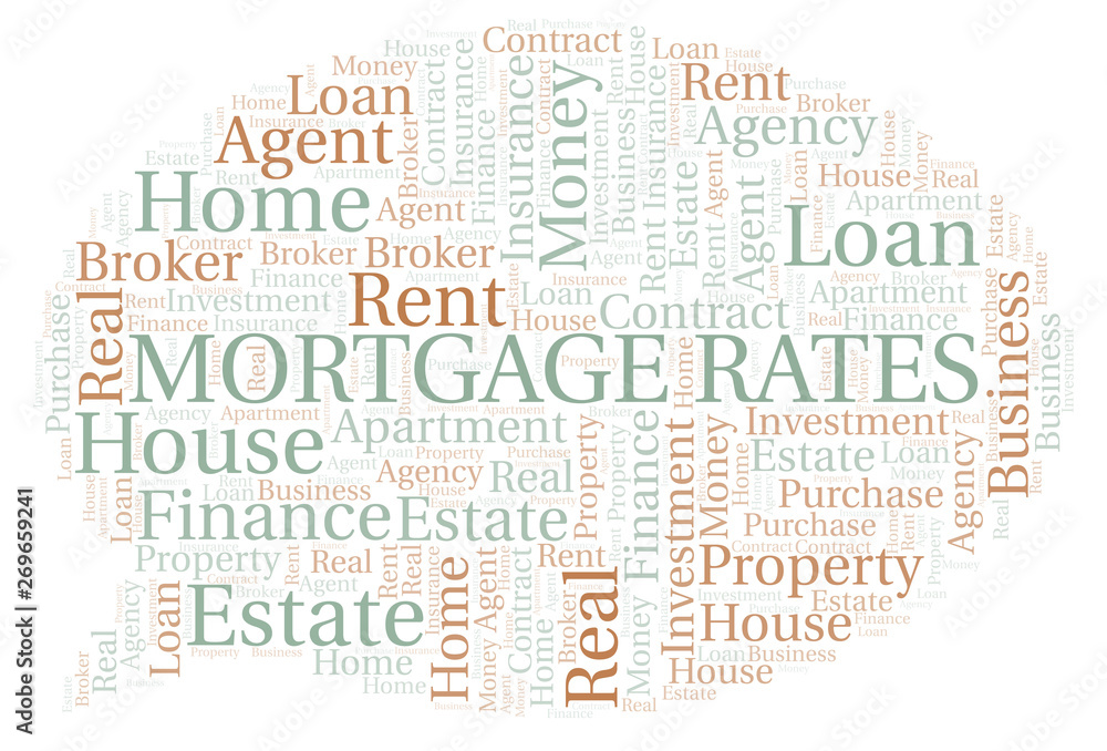 Mortgage Rates word cloud. Wordcloud made with text only.