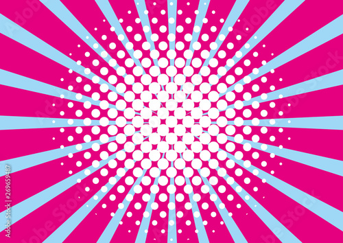 Focus line, background illustration with radiation and dot pattern in the middle, psychedelic color, horizontal, vector data