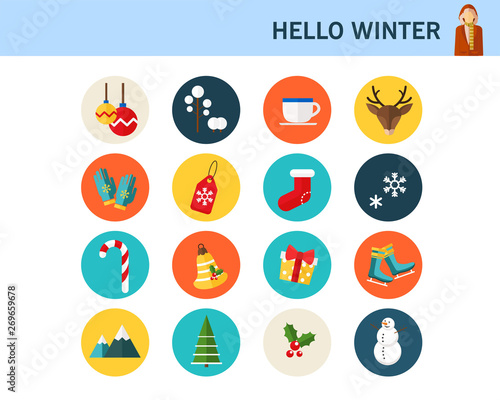 happy winter consept Flat icons.
