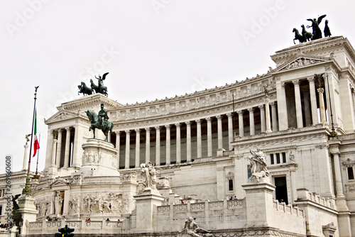 Altar of the Fatherland or Vittoriano in Piazza Venezia in Rome. Large monument with colonnade made of Botticino marble.