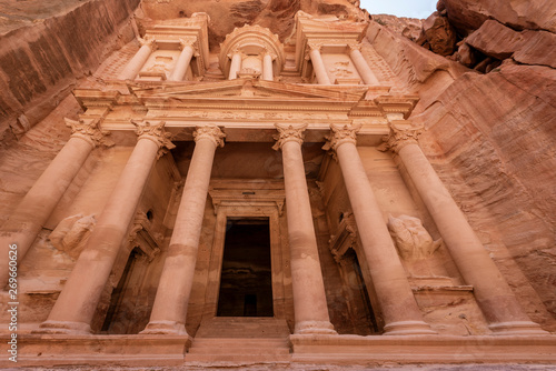 Looking up at The Treasury at Petra Ruins in Jordan