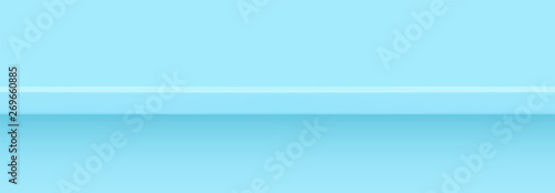 Blue 3d shelf on the wall. Wooden horizontal realistic empty shelf